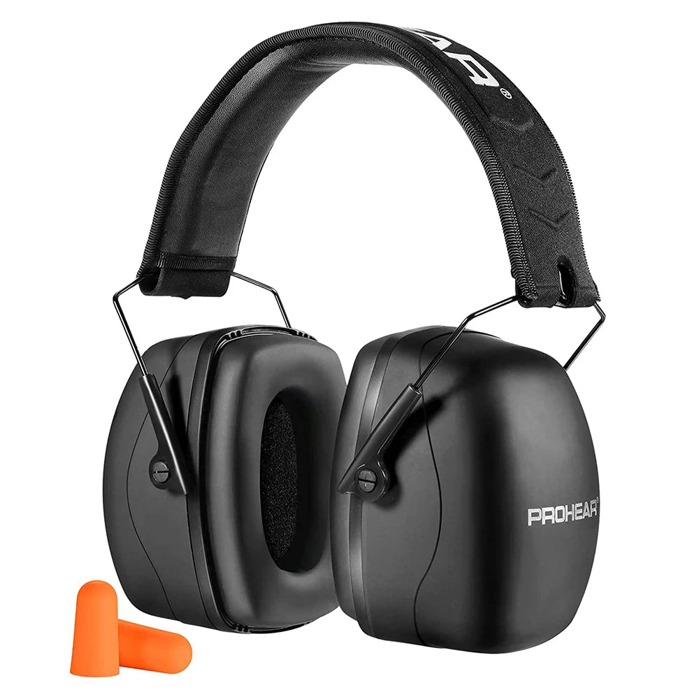 casque anti-bruit noir pour bricolage et jardinage avec bouchon d'oreille