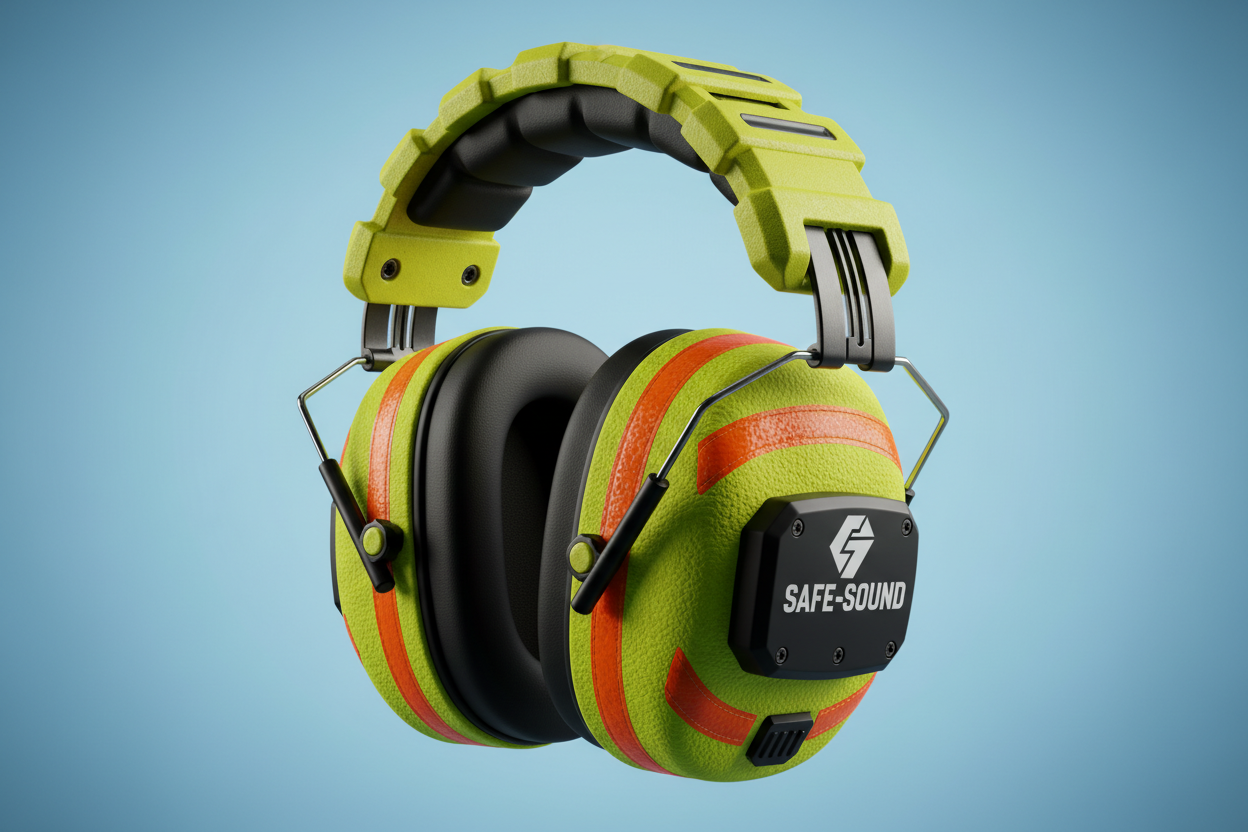 casque anti-bruit pour concert et musicien sur fond bleu Image