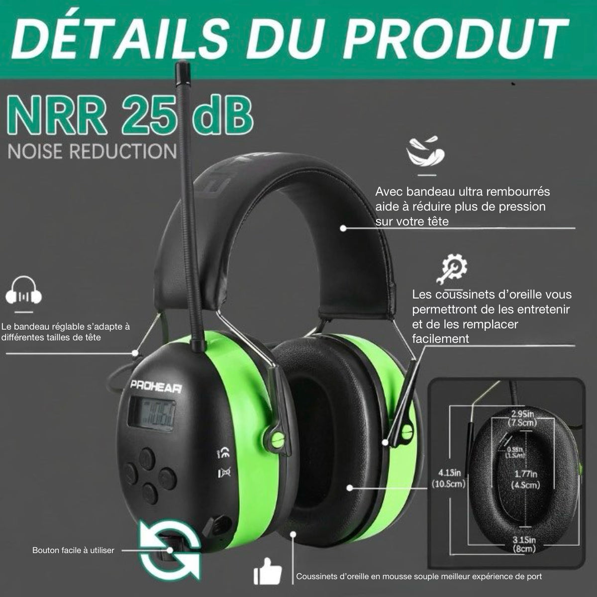 casque anti-bruit bluetooth + radio pour bricolage