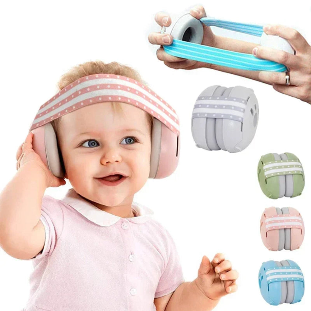 bebe avec casque anti-bruit rose 