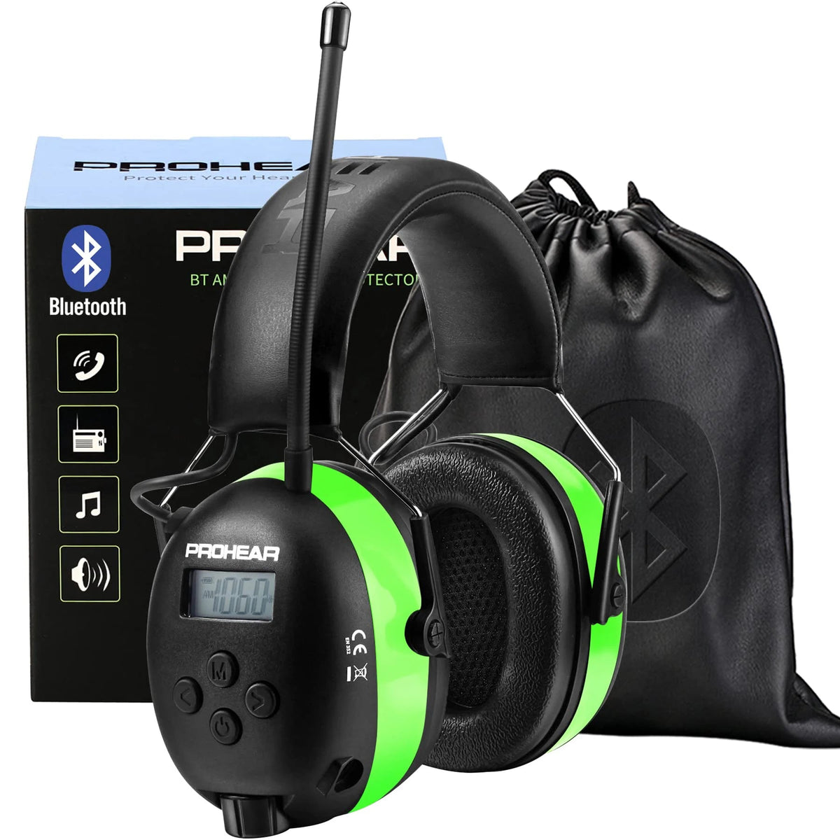 casque anti-bruit bluetooth radio noir et vert