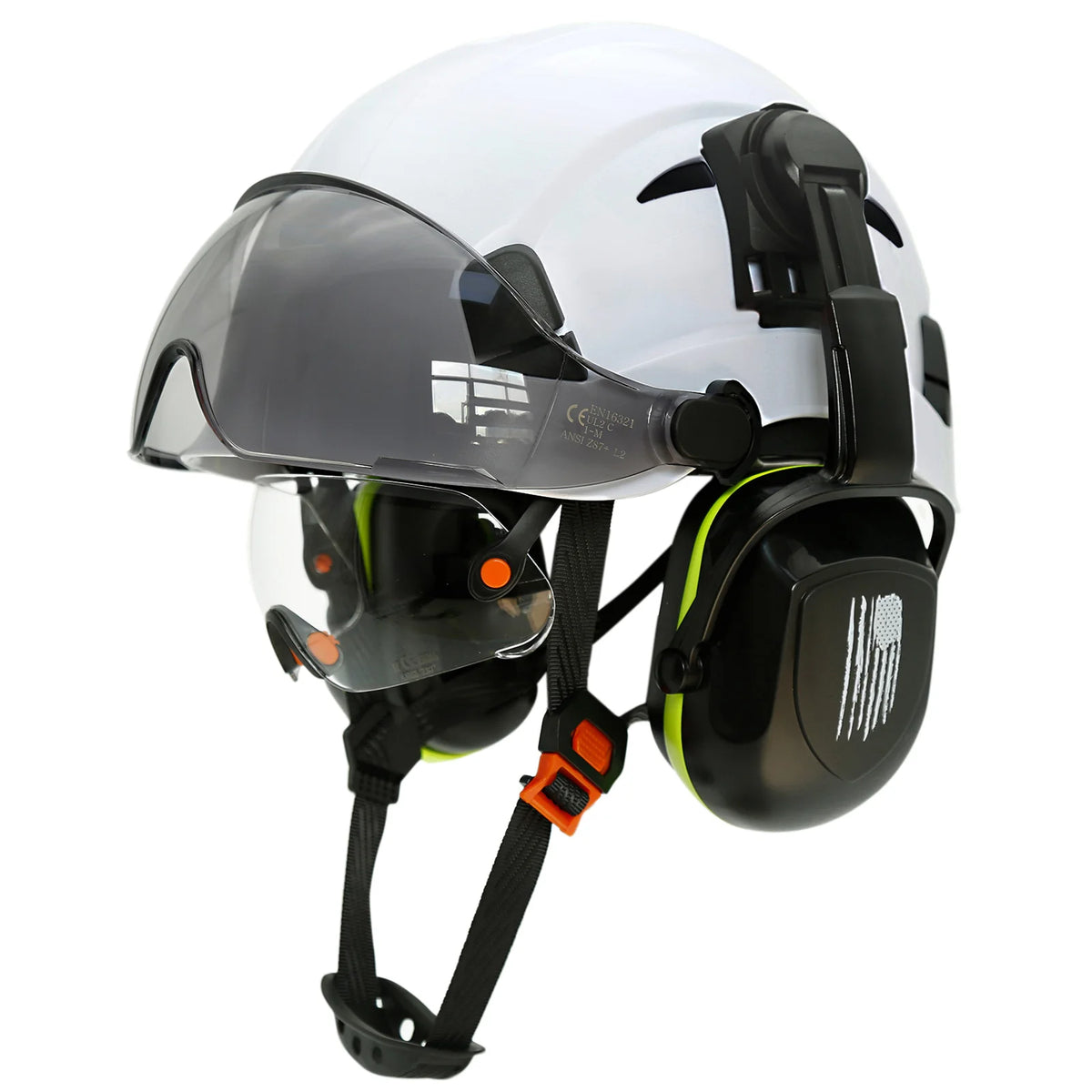 Casque de chantier avec visière et casque antibruit