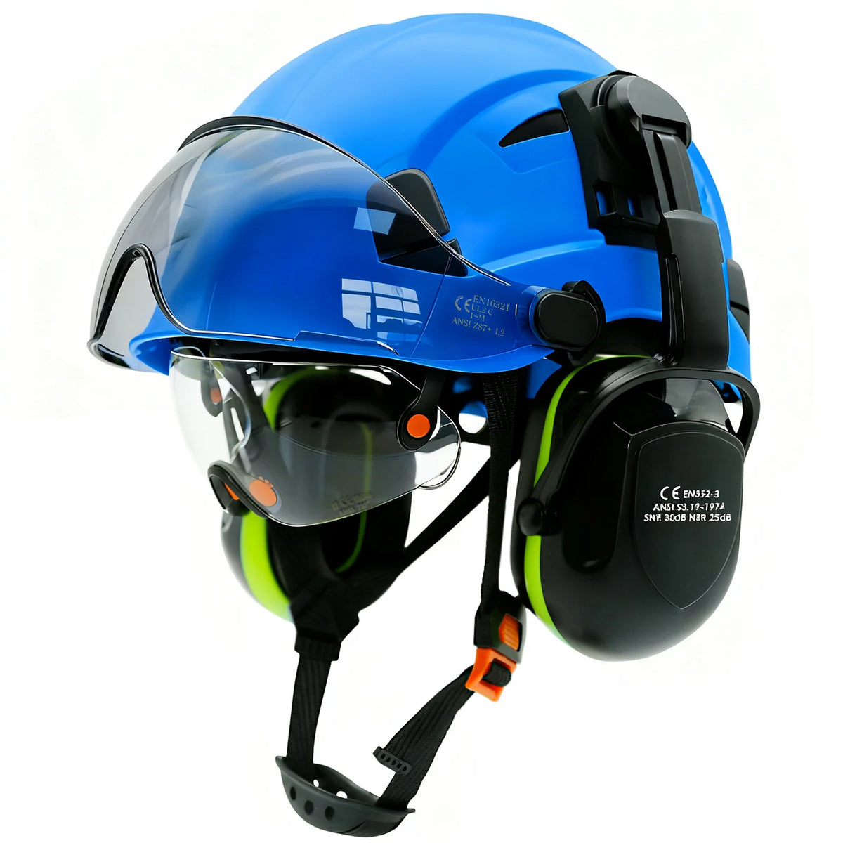 Casque de chantier avec visière et casque antibruit