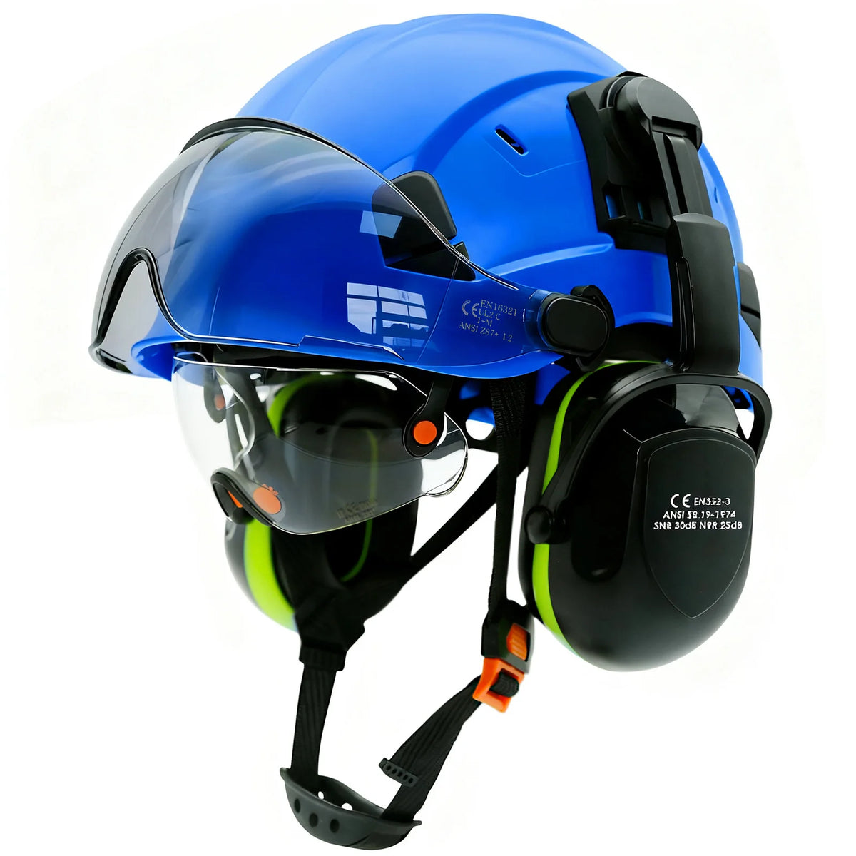 Casque de chantier avec visière et casque antibruit