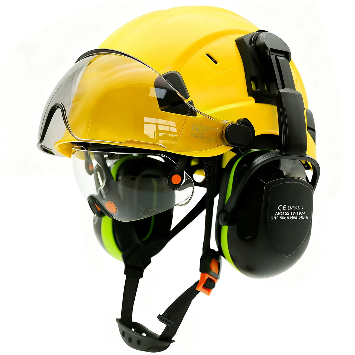 Casque de chantier avec visière et casque antibruit
