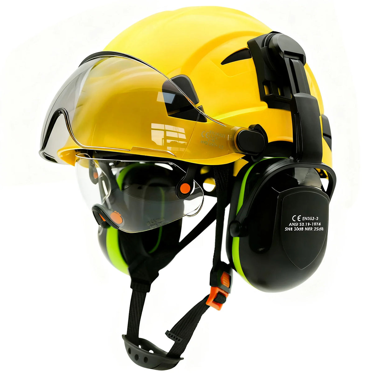 Casque de chantier avec visière et casque antibruit
