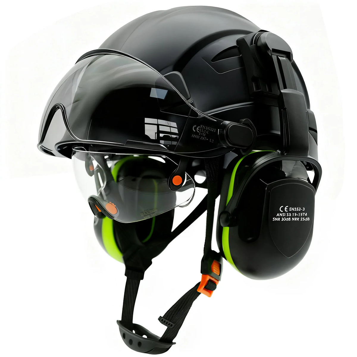 Casque de chantier avec visière et casque antibruit