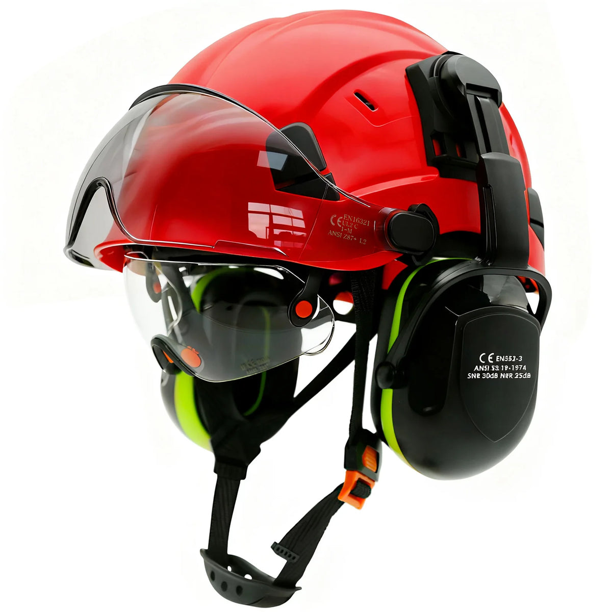 Casque de chantier avec visière et casque antibruit