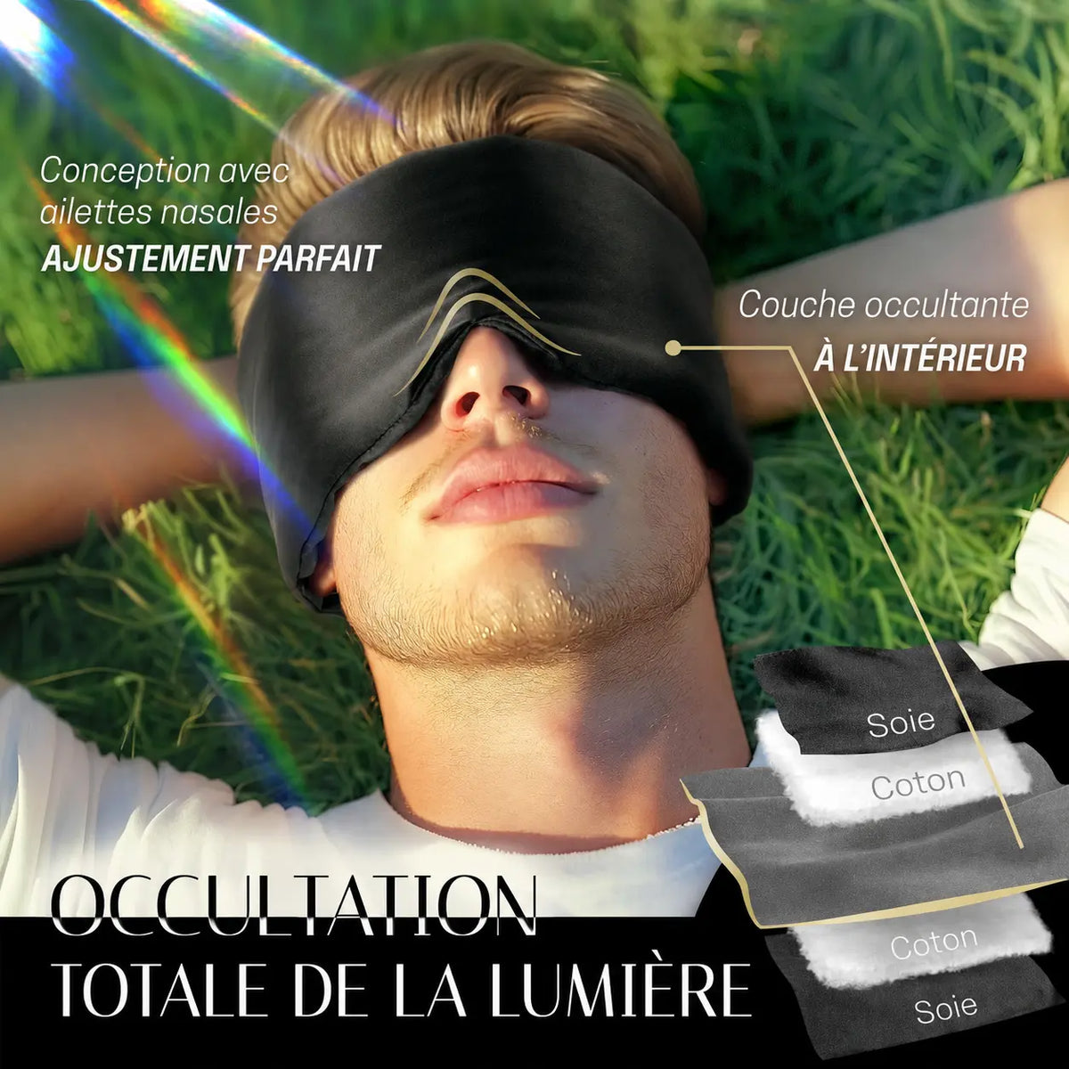 Masque de Sommeil en Soie de mûrier anti-bruit pour Voyage & Sieste
