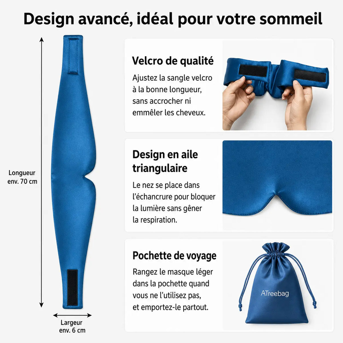 Masque de Sommeil en Soie de mûrier anti-bruit pour Voyage & Sieste